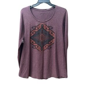 Peruvian Connection Aztec Long Sleeve Tunic Shirt Women's Medium Burgundy #A9-2